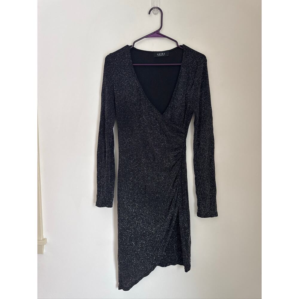 Akira Metallic Sparkle Glitter Glam Wrap Style Mini Party Dress Size, Large - Picture 2 of 8